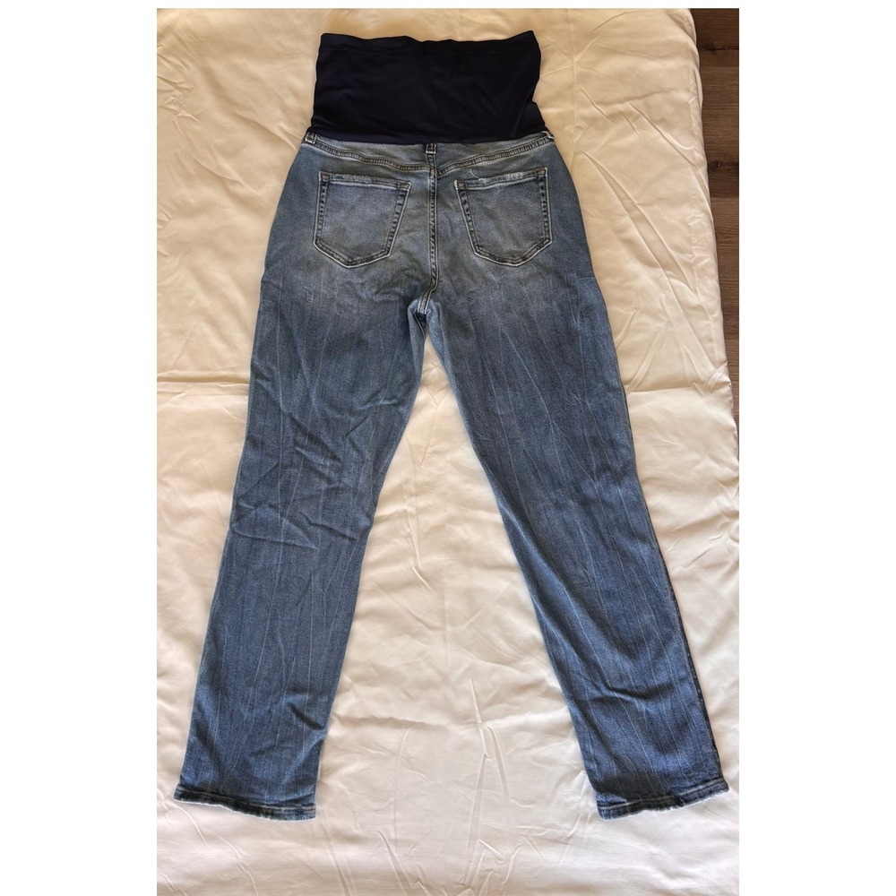 PinkBlush Maternity Distressed Boyfriend Jeans Blue Size 28 Full Belly Band - Picture 2 of 7